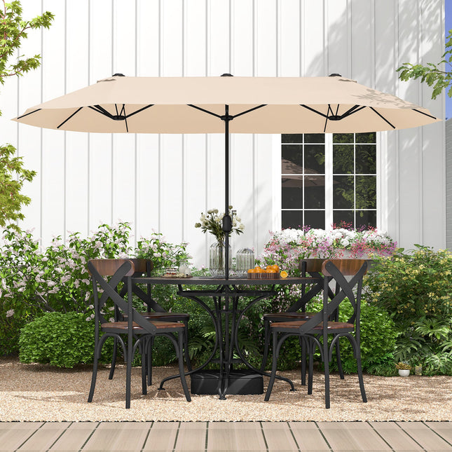 13FT Double-sided Patio Twin Table Umbrella with Crank Handle-Tan