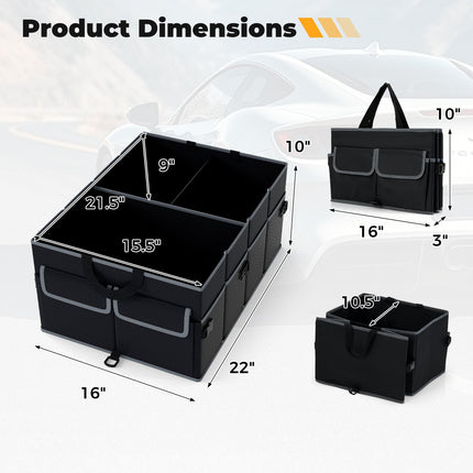 13 Gallon Car Trunk Organizer with Removable Divider and 6 Pockets-Black