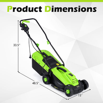 13-Inch Corded Electric Lawn Mower with 3-Position Height Adjustment
