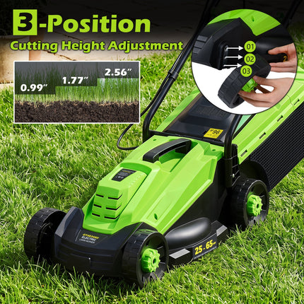 13-Inch Corded Electric Lawn Mower with 3-Position Height Adjustment