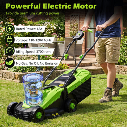 13-Inch Corded Electric Lawn Mower with 3-Position Height Adjustment