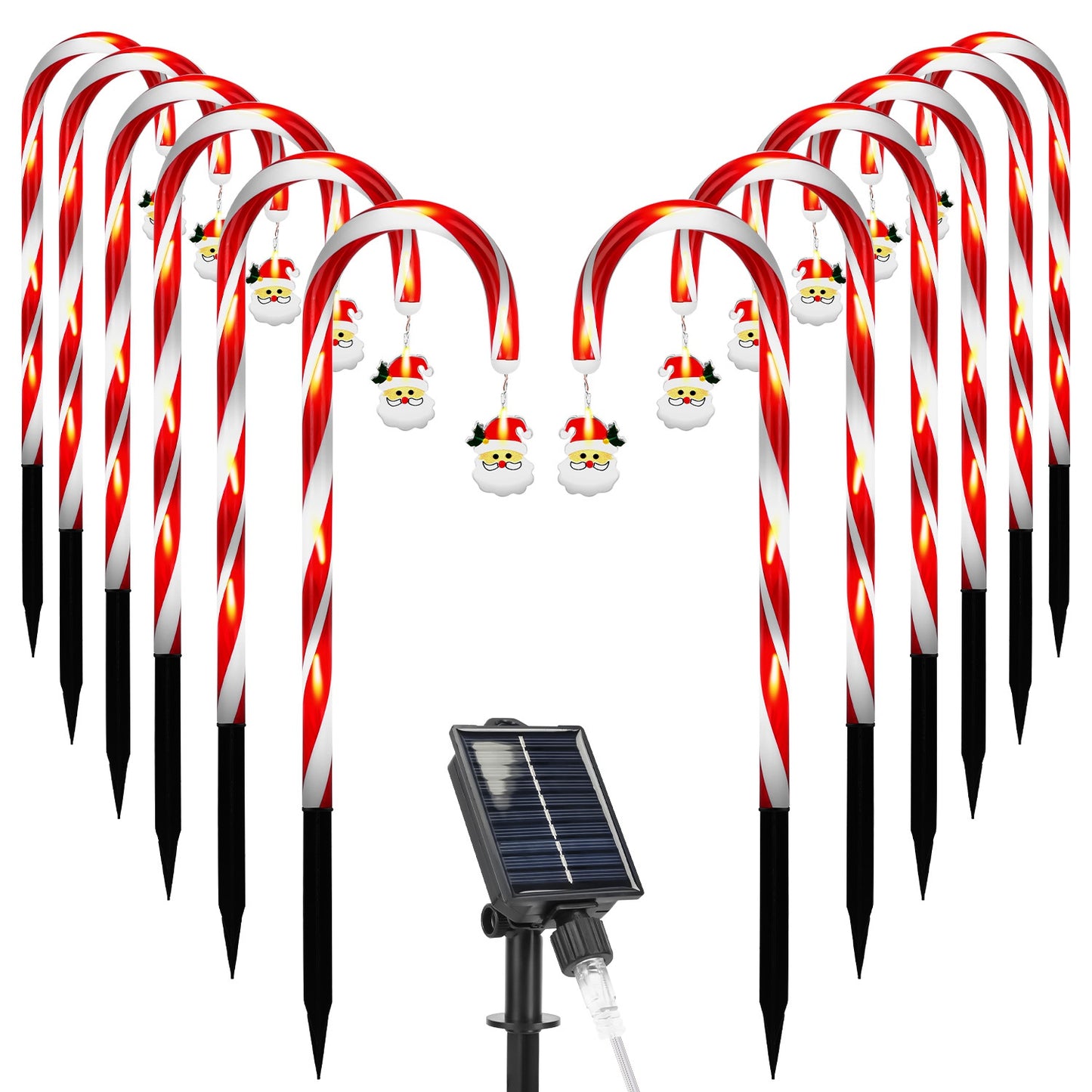 Solar Christmas Candy Cane Lights with 12 Candies 72LEDs Outdoor Christmas Decorations IP44 Waterproof Flickering Pathway Markers String Lights with 8
