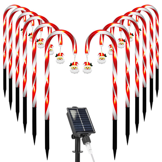 Solar Christmas Candy Cane Lights with 12 Candies 72LEDs Outdoor Christmas Decorations IP44 Waterproof Flickering Pathway Markers String Lights with 8