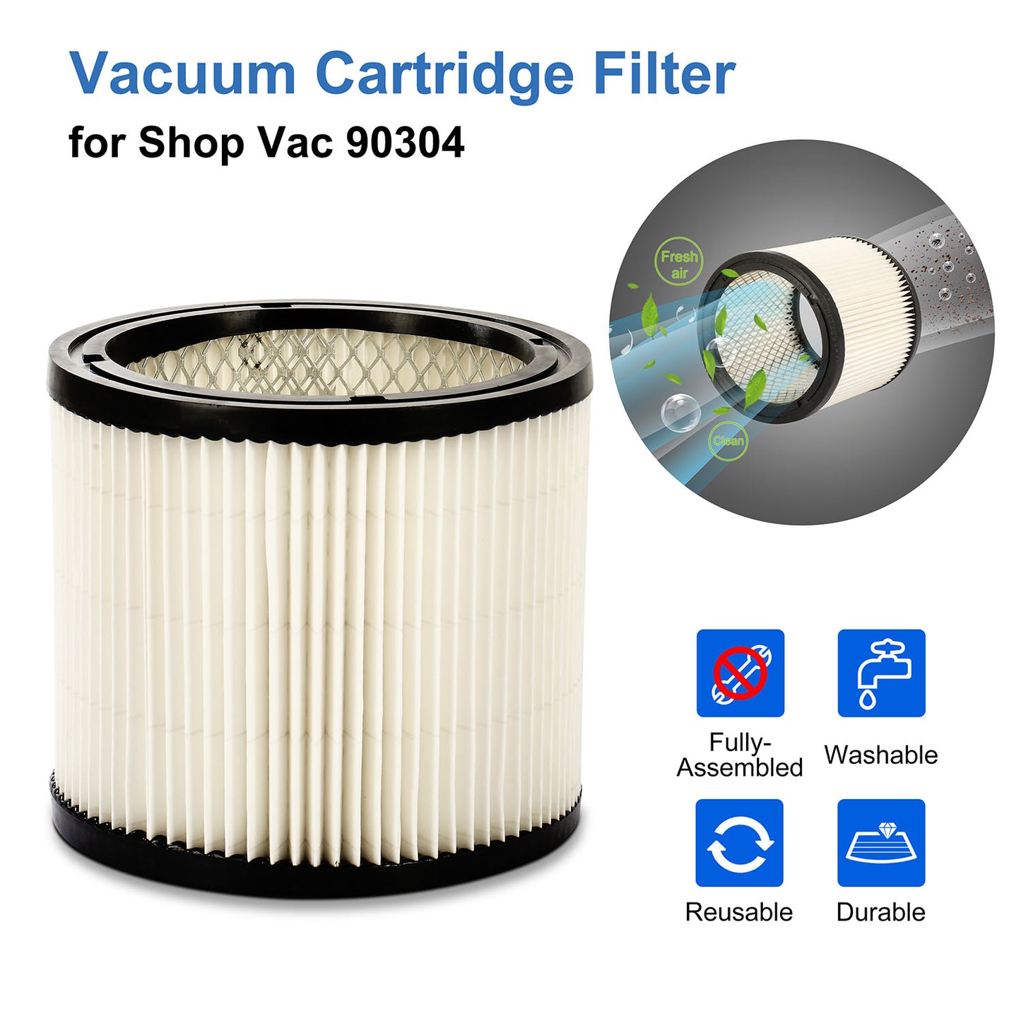 Vacuum Cartridge Filter Replacement Fits for Shop Vac 90304 9030400 Wet Dry Replace