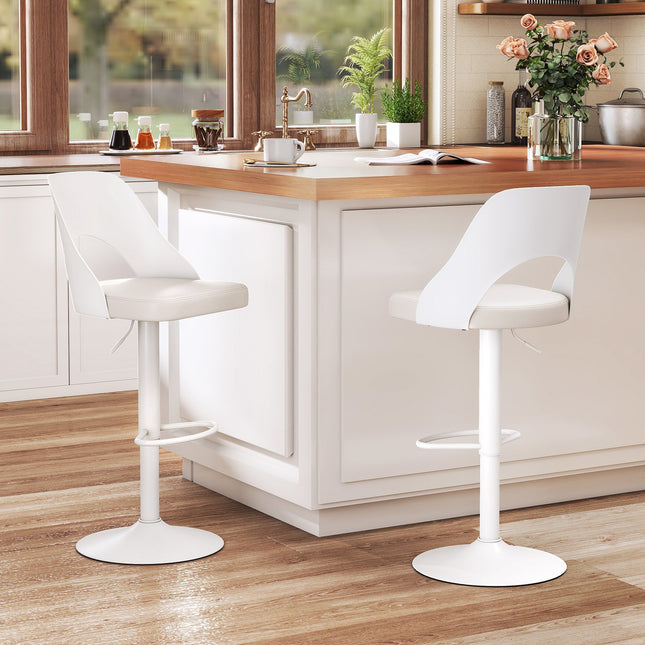 Bar Stools Set of 2 with Enlarged PU Leather Seat and Footrest