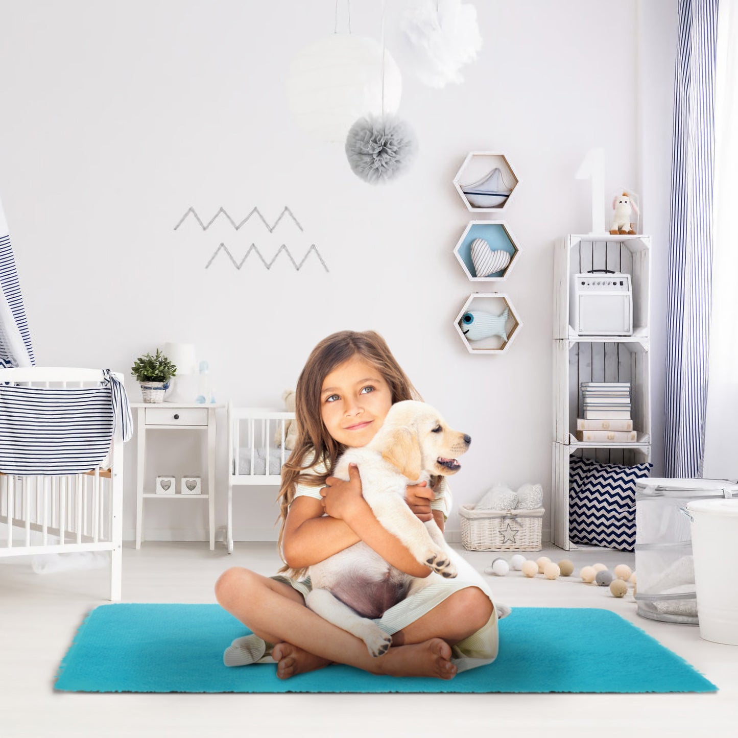 Fluffy Bedroom Rug 4Õ x 2.6Õ Anti-Skid Shaggy Area Rug Decorative Floor Carpet Mat for Nursery Bedroom Living Room