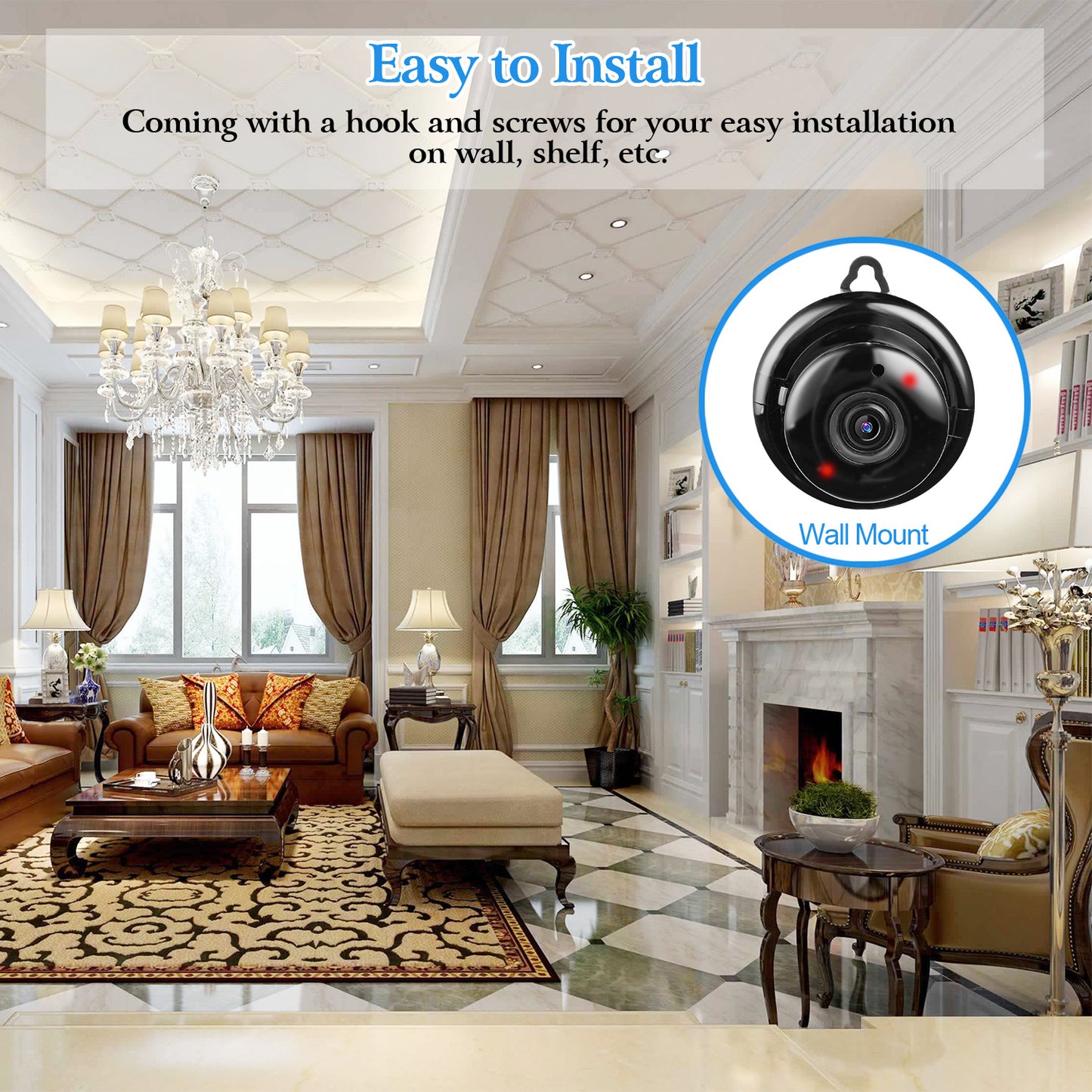 720P WiFi IP Camera Smart Home Security Surveillance Camera Night Vision Motion Detection Two Way Talk Loop Recording App Available for Pet/Nanny/Elde