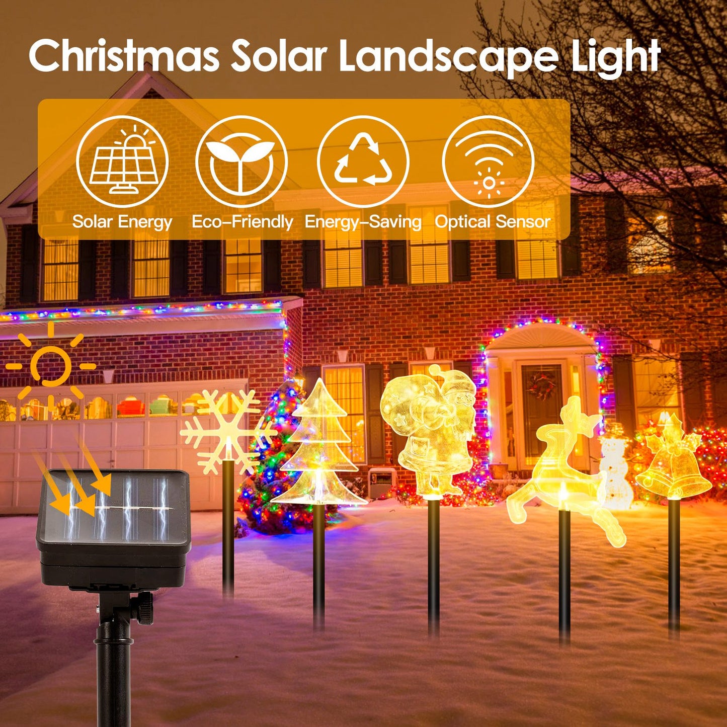 5Pcs Mixed Christmas Decoration Light Solar Stake Light Waterproof Reindeer Snowflake Bell Christmas Tree Santa Claus Light Outdoor Landscape Light
