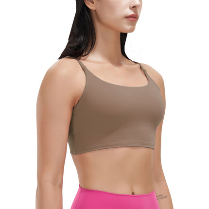 Women Strap Sport Bras Padded Strappy Crop Square Neck Low Impact Bras Sexy Fitness Tank Tops with Removable Pads Flat Straps for Gym Yoga Workout Run