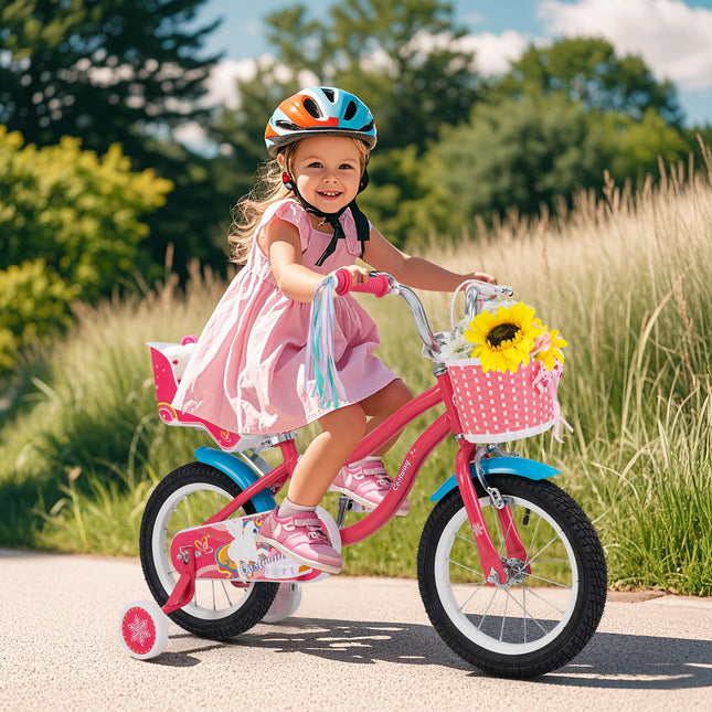 16 Inch Girls Bike for 4-7 Years Old Kids Bike with Doll Seat and Training Wheels