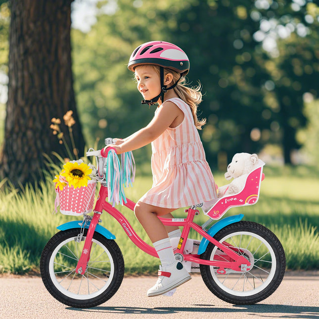 14 Inch Girls Bike with Doll Seat and Training Wheels