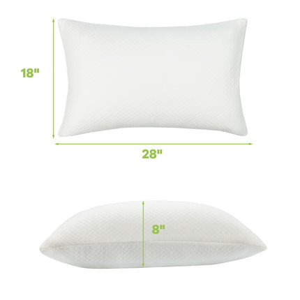 Set of 2 28 x18 Inch Shredded Memory Foam Bed Pillows with Bamboo Cooling Cover