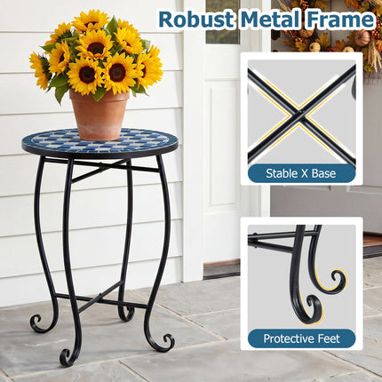 14" Mosaic Patio Accent Table with Metal Frame
