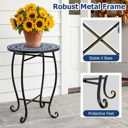 14" Mosaic Patio Accent Table with Metal Frame