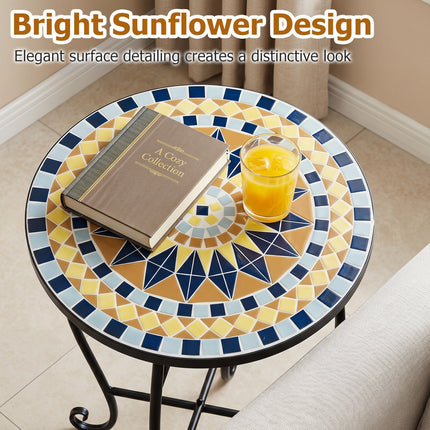 14" Mosaic Patio Accent Table with Metal Frame