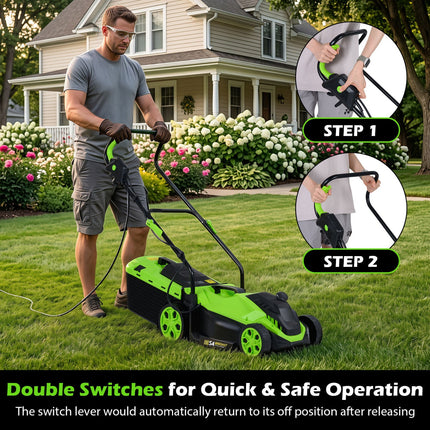 14-Inch Corded Electric Lawn Mower with 5-Position Height Adjust