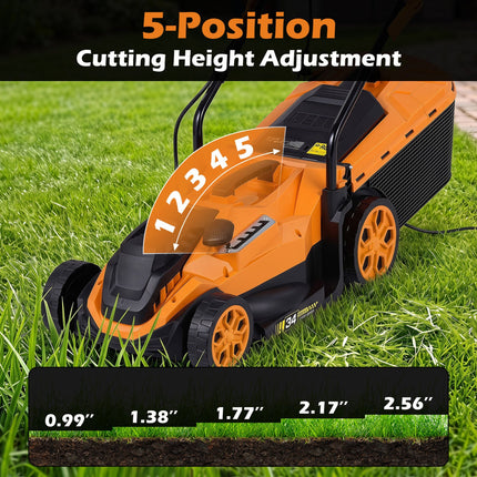14-Inch Corded Electric Lawn Mower with 5-Position Height Adjust