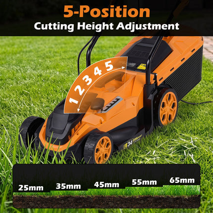 14-Inch Corded Electric Lawn Mower with 5-Position Height Adjust