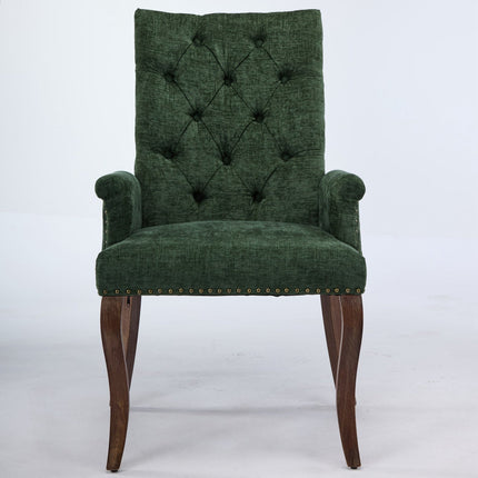 Tufted Dining Chair with Nailhead Trim & Curved Wood Legs