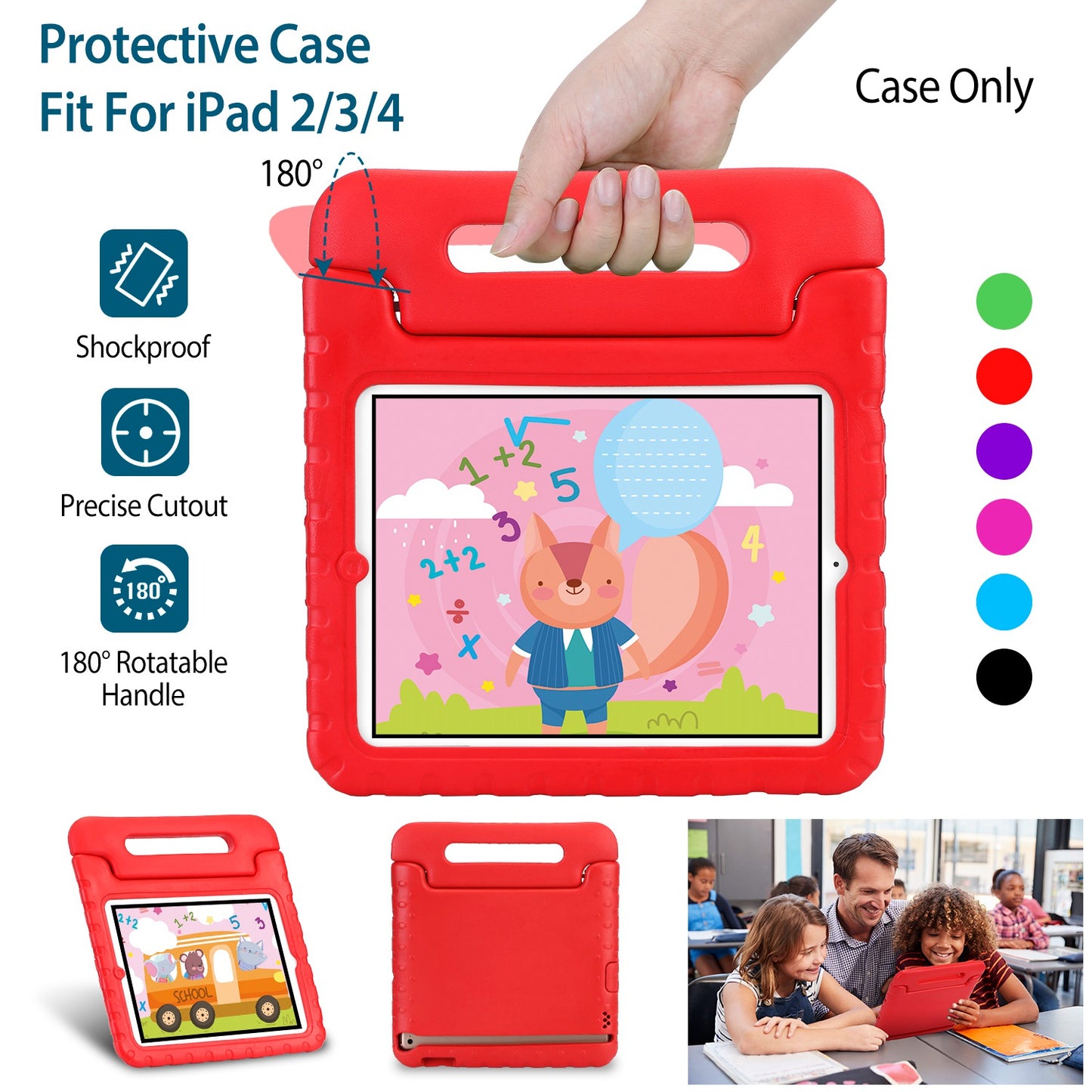Protective Case Fit For iPad 2 3 4 Shockproof Hard Kid Tablet PC Protection Cover W/ Foldable Handle