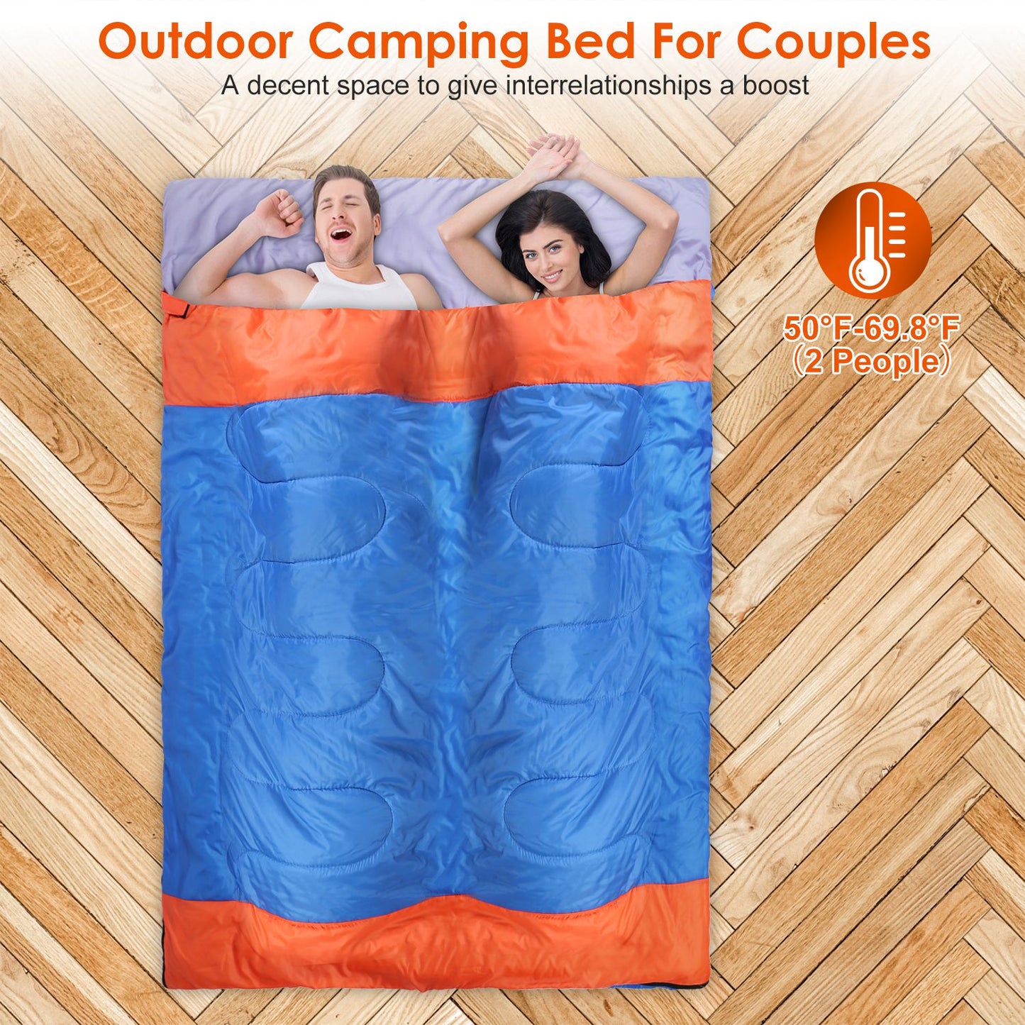 2 People Sleeping Bag for Adult Kids Lightweight Water Resistant Camping Cotton Liner Cold Warm Weather Indoor Outdoor Use 3 Season with Sack for Spri