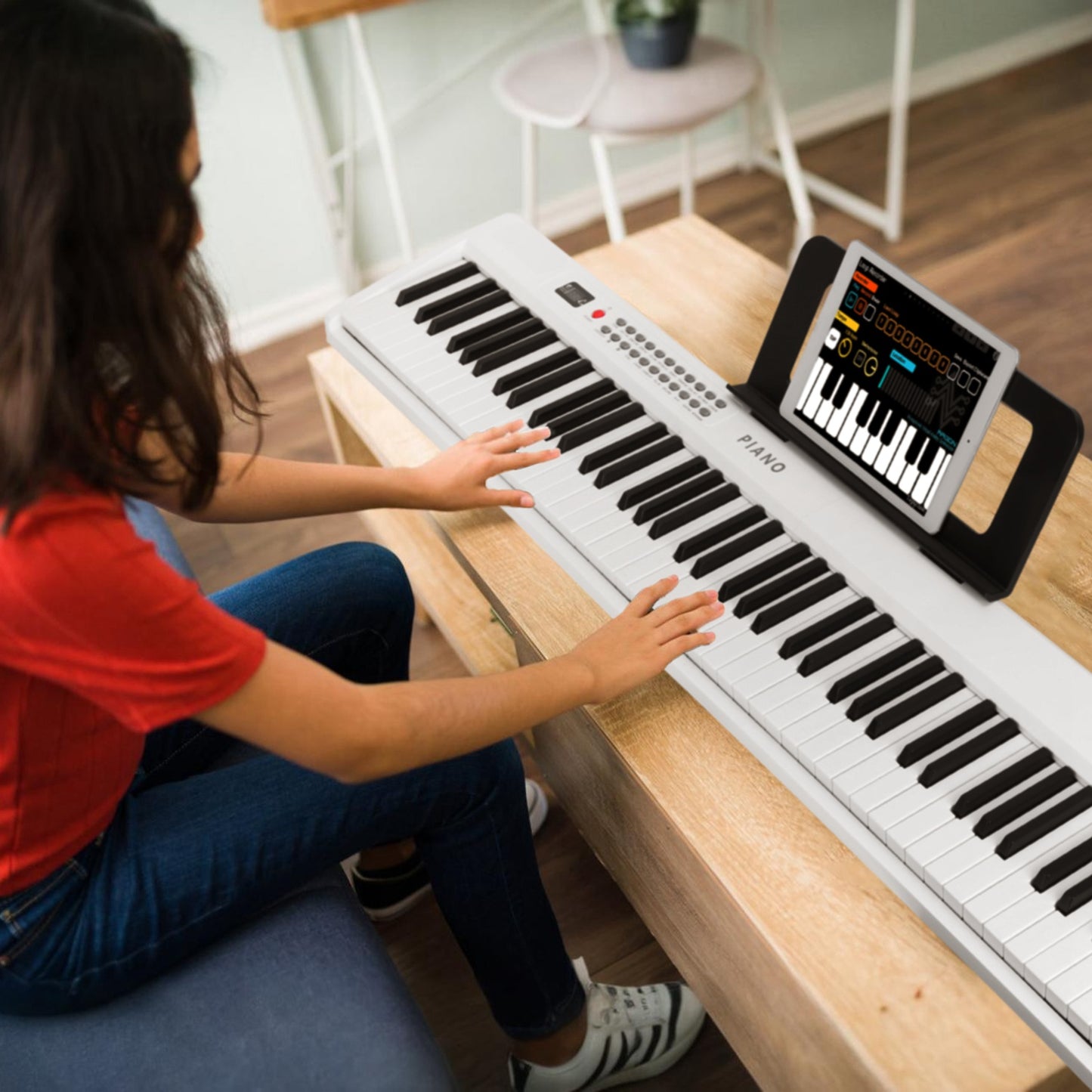 Folding Piano Keyboard 88 Keys Foldable Full Size Semi Weighted Piano Digital ElectronicÊPiano with LCD Screen Carry Bag Mic Sheet Music Stand Sticker