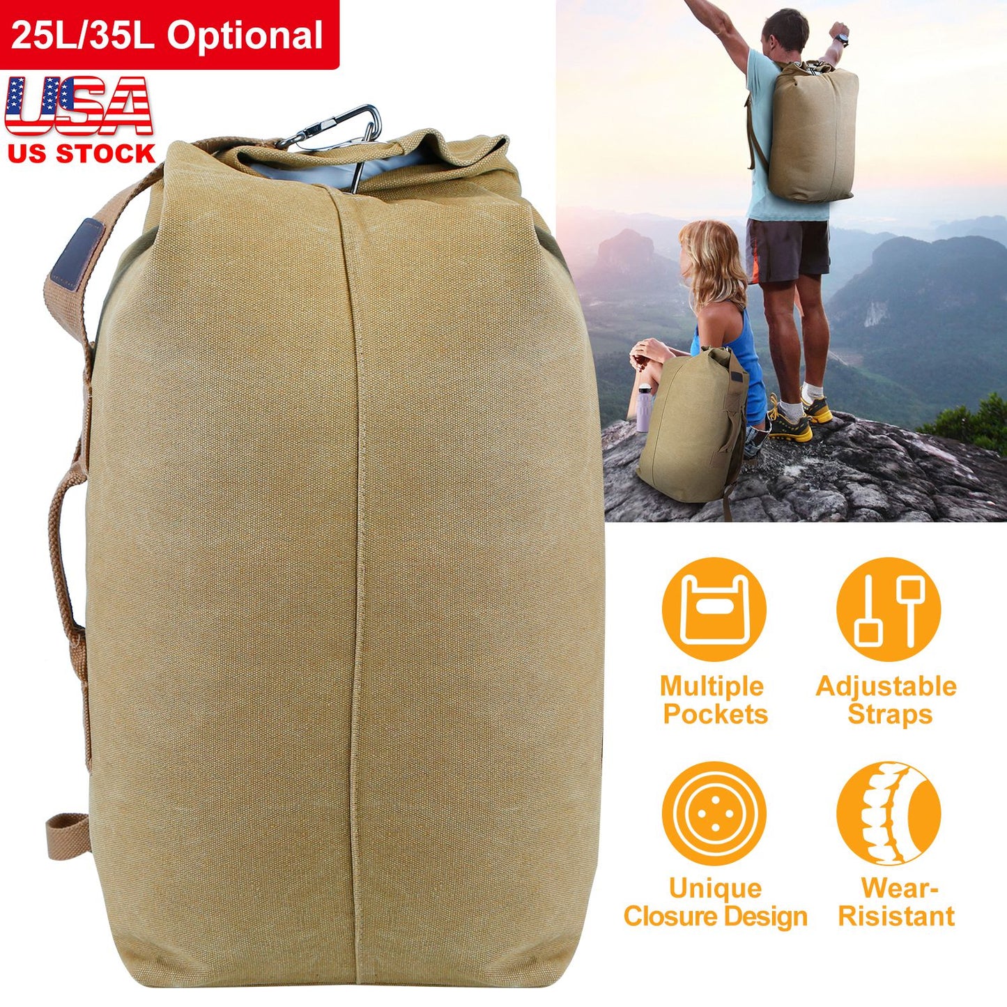 Canvas Backpack Outdoors 25L Travel Laptop Bag Camping Hiking Tactical Military Sport Bags