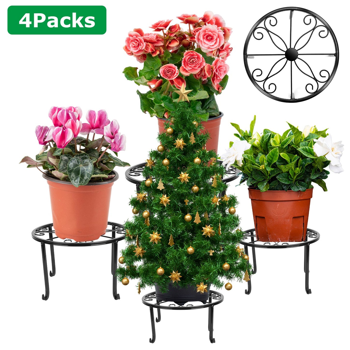4Packs Iron Plotted Plant Stands Shelves Heavy Duty Round Flower Pot Holder Rack Home Yard Garden Patio DŽcor