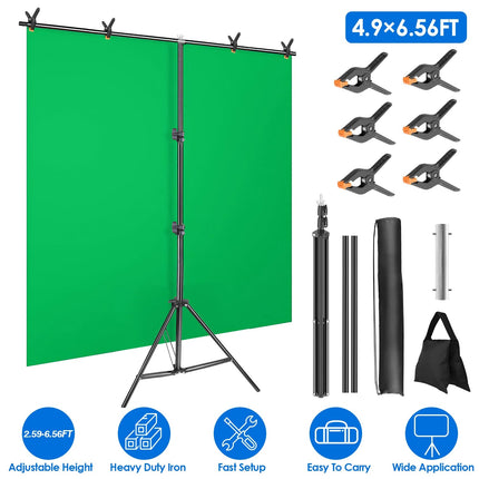 5 6.5FT T-Shape Photo Video Backdrop Stand Heavy Duty Background Stand Adjustable Photography Backdrop Stand with 6 Spring Clamps Sandbag Carry Bag fo
