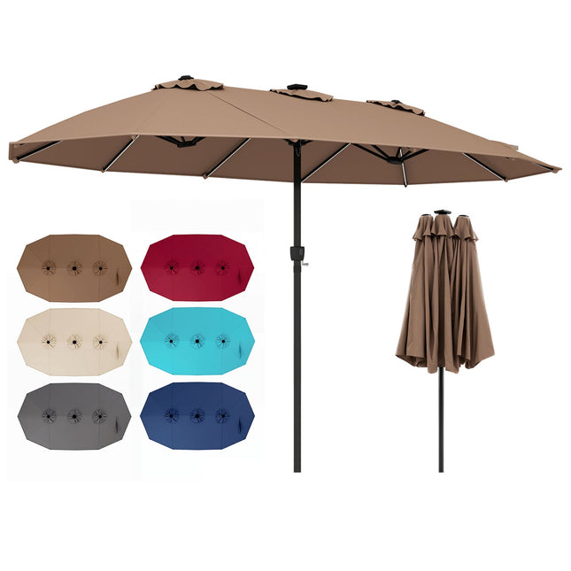 15.5 ft Patio Umbrella with Solar LED Lights & Crank