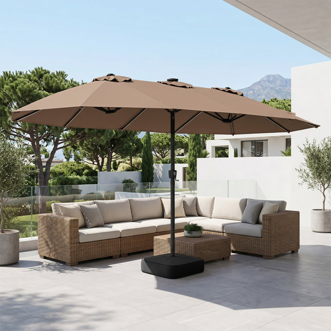 15.5 ft Patio Umbrella with Solar LED Lights and Base