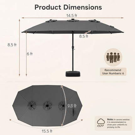 15.5 ft Patio Umbrella with Solar LED Lights and Base