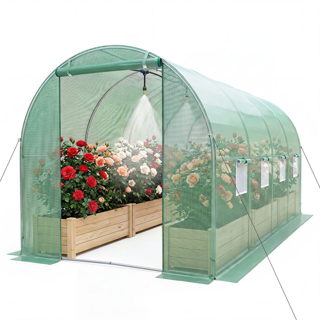 Walk-In Tunnel Greenhouse 15x7x7 ft with Watering System