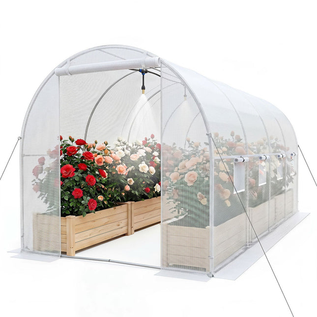 Walk-In Tunnel Greenhouse 15x7x7 ft with Watering System