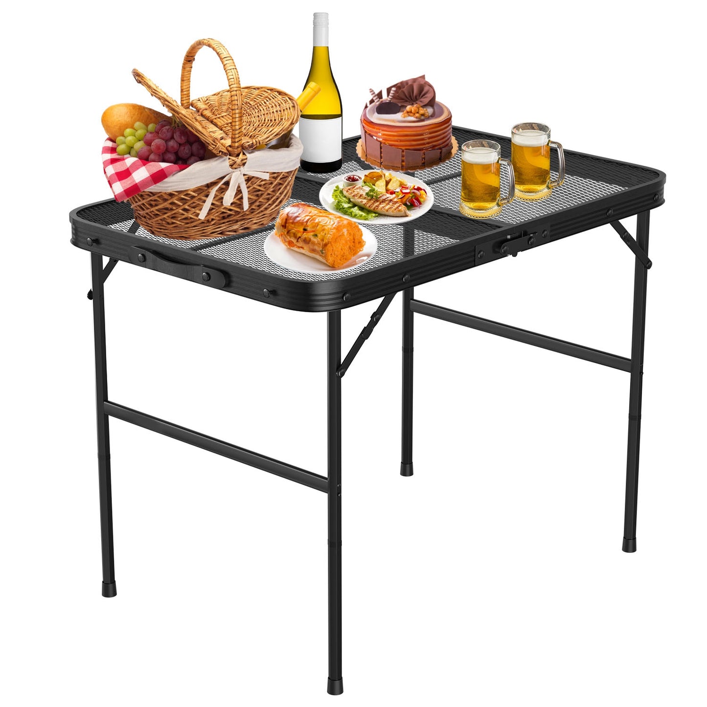 Foldable Camping Table – Height-Adjustable Aluminum Grill Stand
