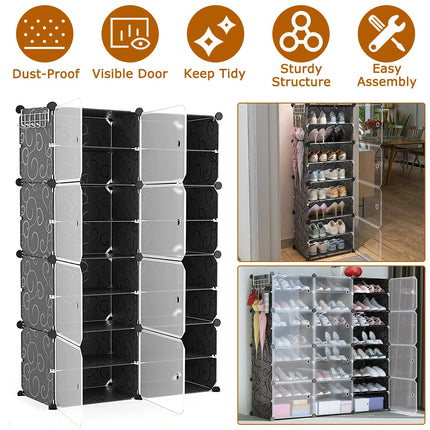 8-Tier Shoe Rack Organizer with Transparent Doors, 32 Pairs