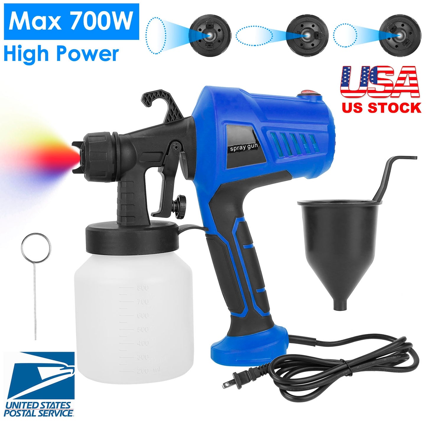 700W Electric Paint Sprayer Handheld HVLP Spray Painter Painting Spray Gun For Fences Brick Walls w/ 3 Spray Patterns 800ML Detachable Cup