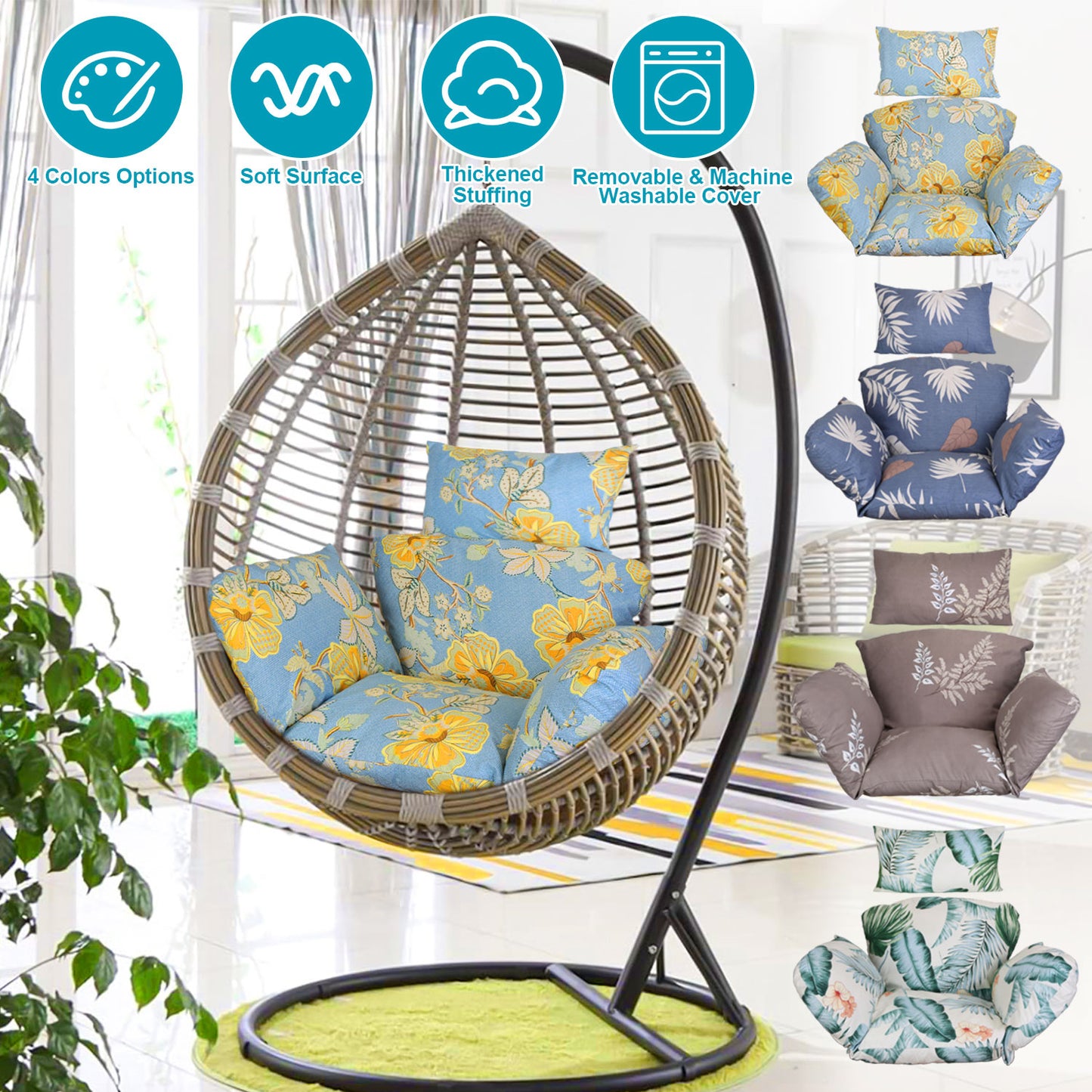 Egg Chair Cushion Hanging Basket Seat Cushion Thicken Soft Egg Swing Chair Pad Hanging Egg Chair Cushion with Headrest