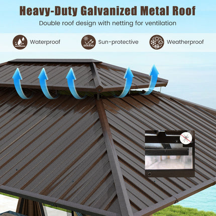 16 x 12 FT Hardtop Gazebo Outdoor Pergola for Patio Garden Deck Lawn Backyard Party Tent-Coffee