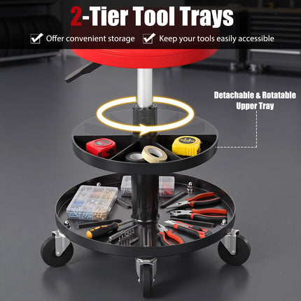 Adjustable Rolling Mechanic Stool with Tool Trays