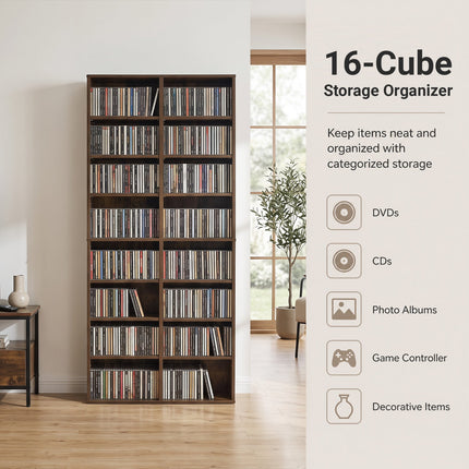 16 Compartment CD Storage Unit with Adjustable Shelves 54"