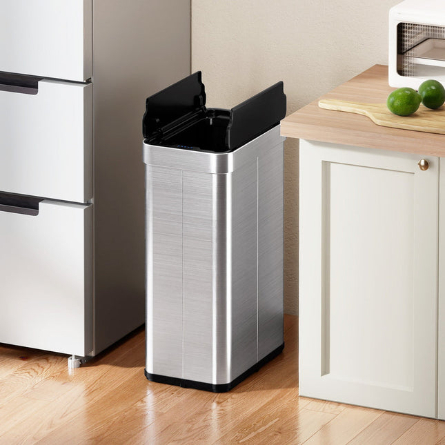16 Gallon Trash Can with Wing Lids for Bedroom Bathroom Kitchen-Silver