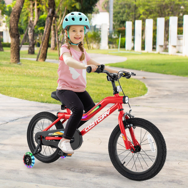 18 Inch Kids Bike with LED Lights Adjustable Carbon Steel Bicycle for 4-8 Years Old-18 inches