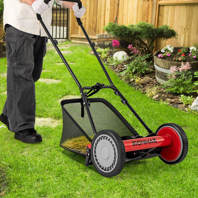 16 Inch Push Lawn Mower with 5 Steel Blades and Grass Catcher Bag