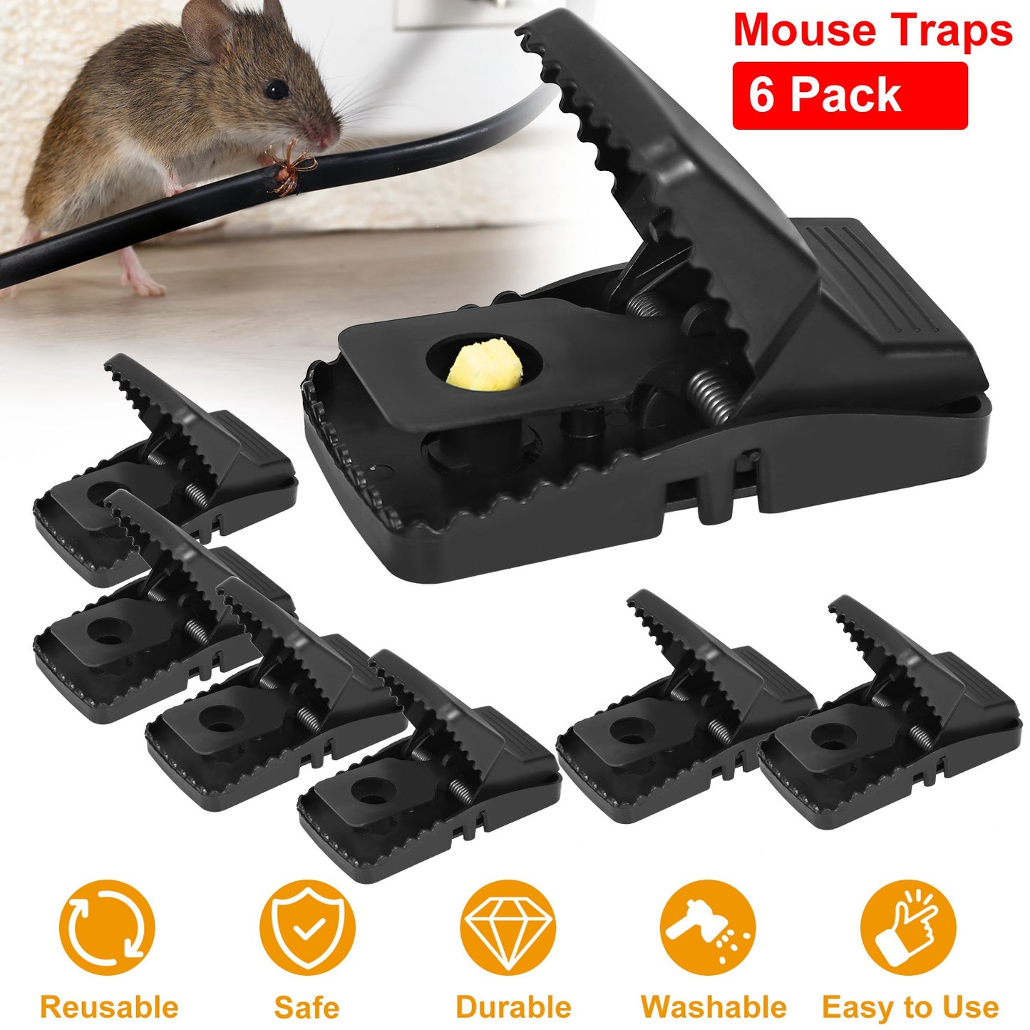 6 Pack Mouse Traps Reusable Rat Trap Mice Snap Trap Effective Mouse Catcher Quick \'N Vole  Effective Mice Control with Unique Jaw Design That Capture