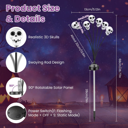 Solar Skull Lights Outdoor Halloween Decorations 4 Pack