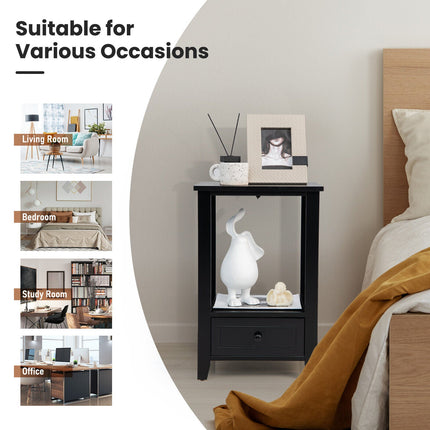 2-Tier 16 x 14 Inch Multifunctional Nightstand with Storage Drawer