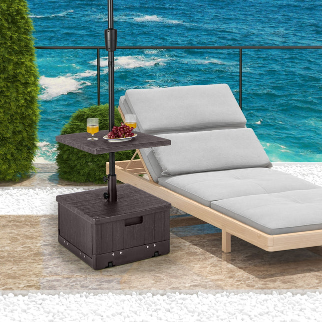 175 LBS Outdoor Fillable Umbrella Base with Table Tray-Brown