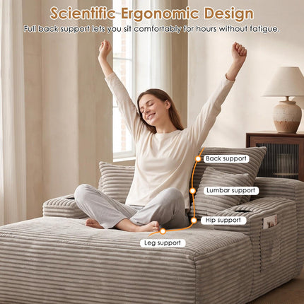 Convertible Chaise Lounge Sleeper Sofa with Cup Holders & Pillows