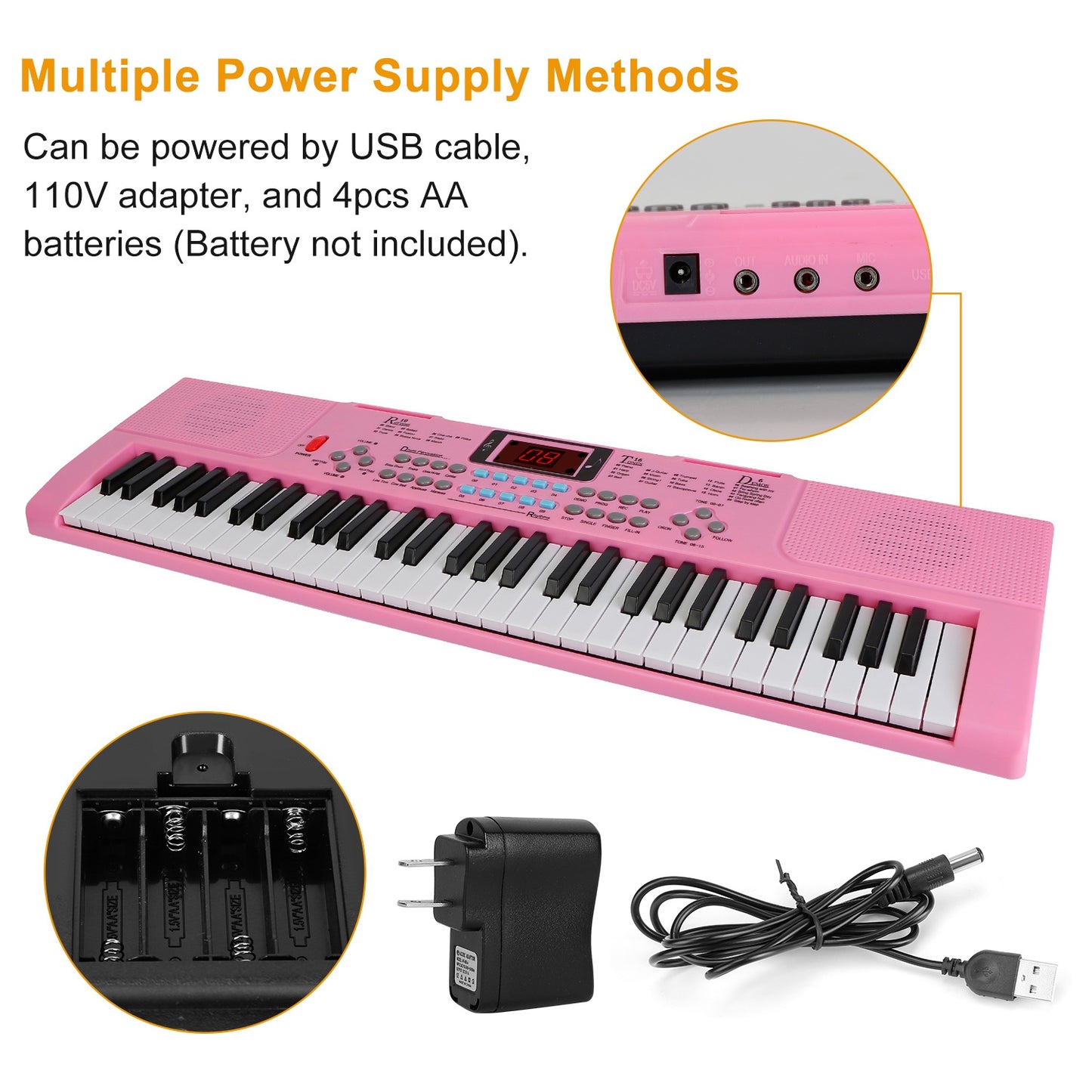 61 Keys Digital Music Electronic Keyboard Electric Musical Piano Instrument Kids Learning Keyboard w/ Stand Microphone For Beginners